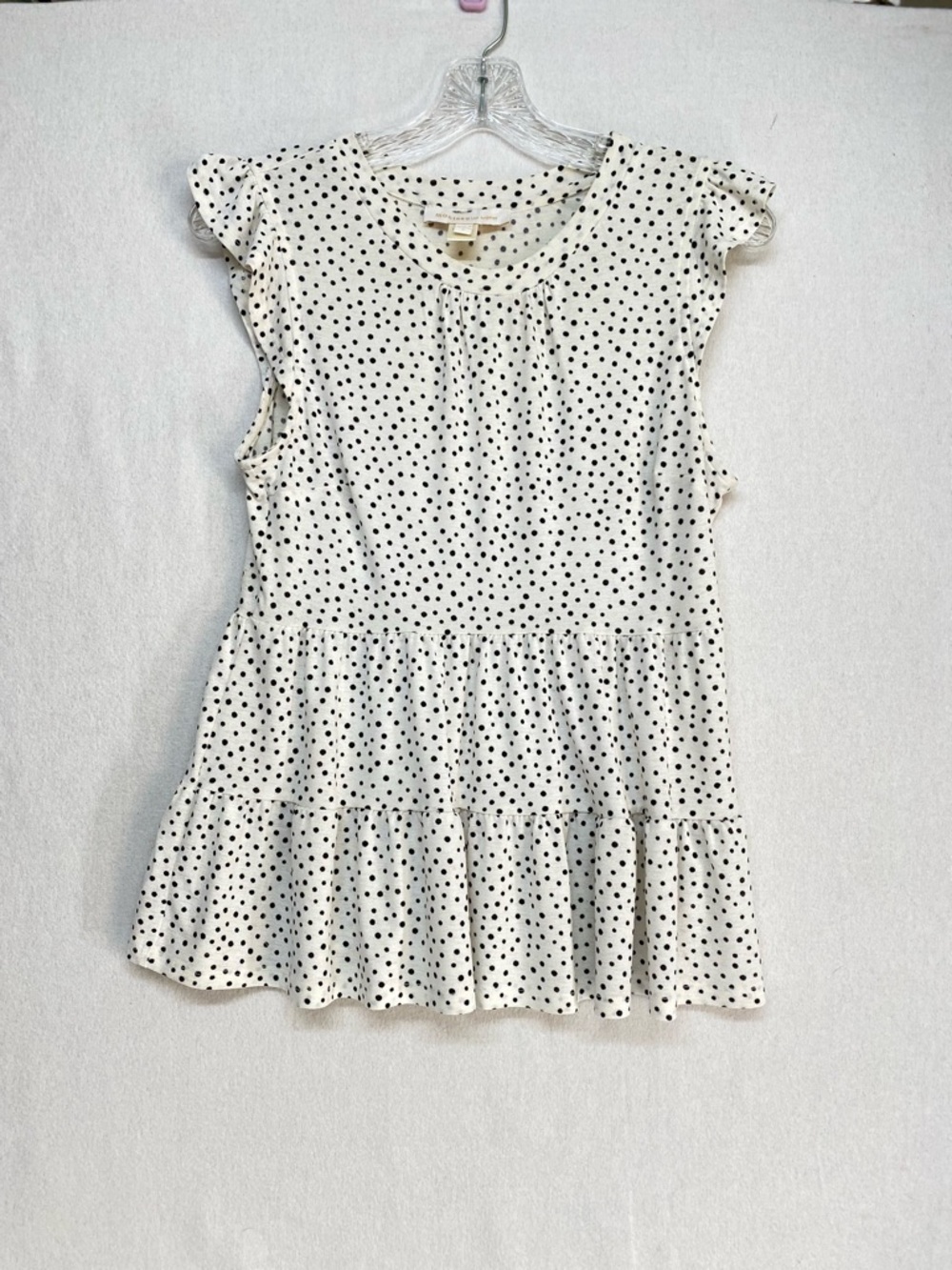Monteau S Polka Dot Ruffle Sleeves Tiered Peplum Blouse Cream Black Prairie Top